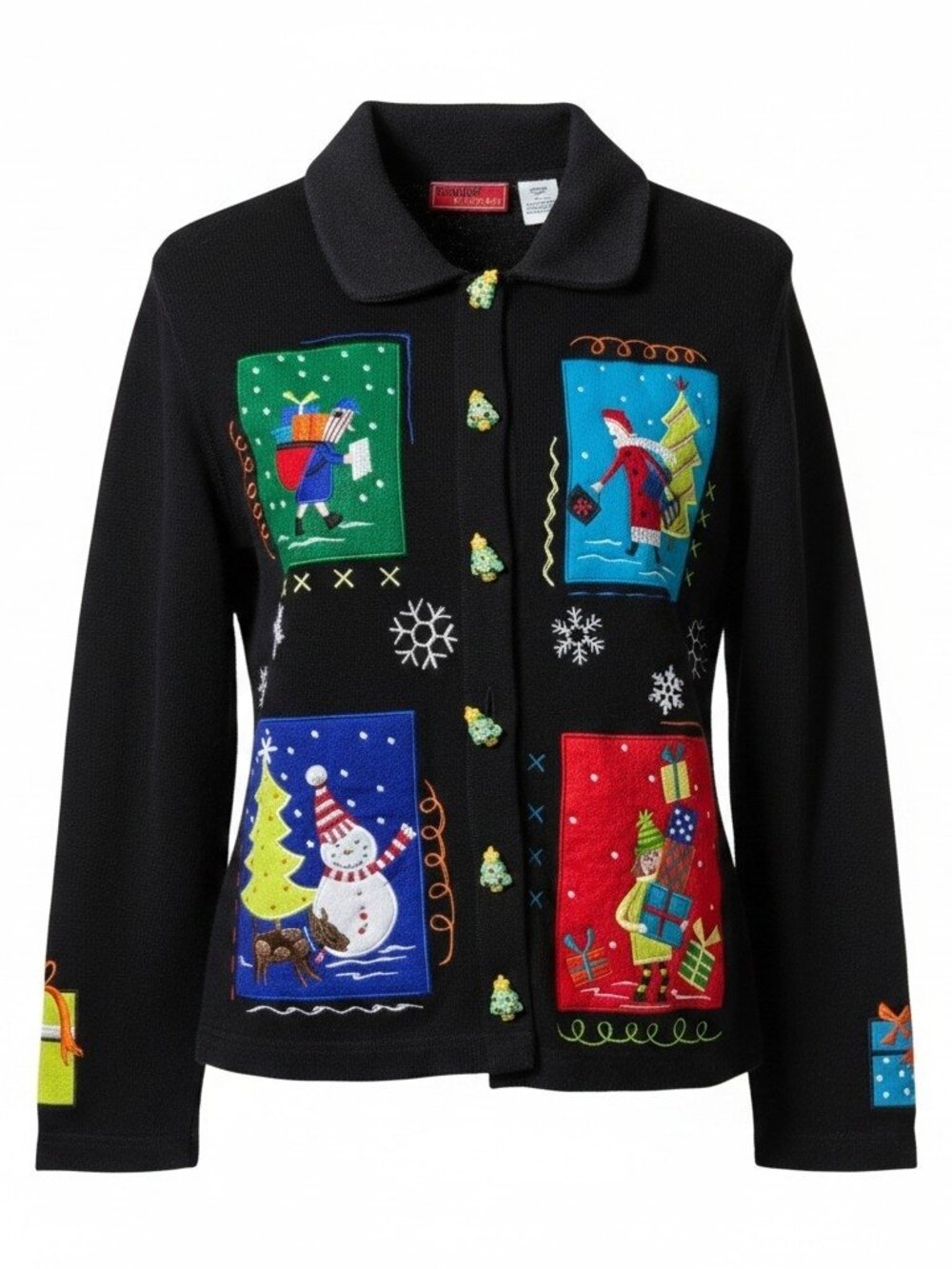 Onque Casuals Christmas Cardigan Med Holiday Sweater Snowman Santa Cotton Blend